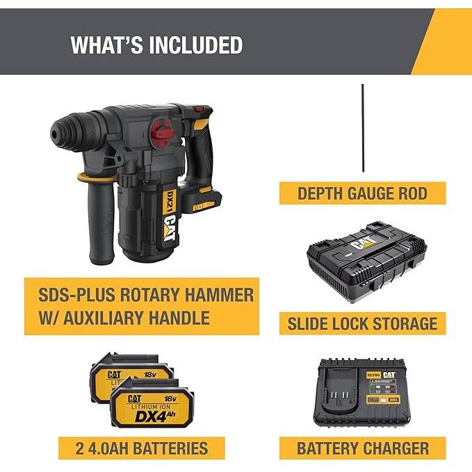 CAT DX21B 18V Rotary Hammer Drill - 2 x 4.0Ah Batteries & Charger