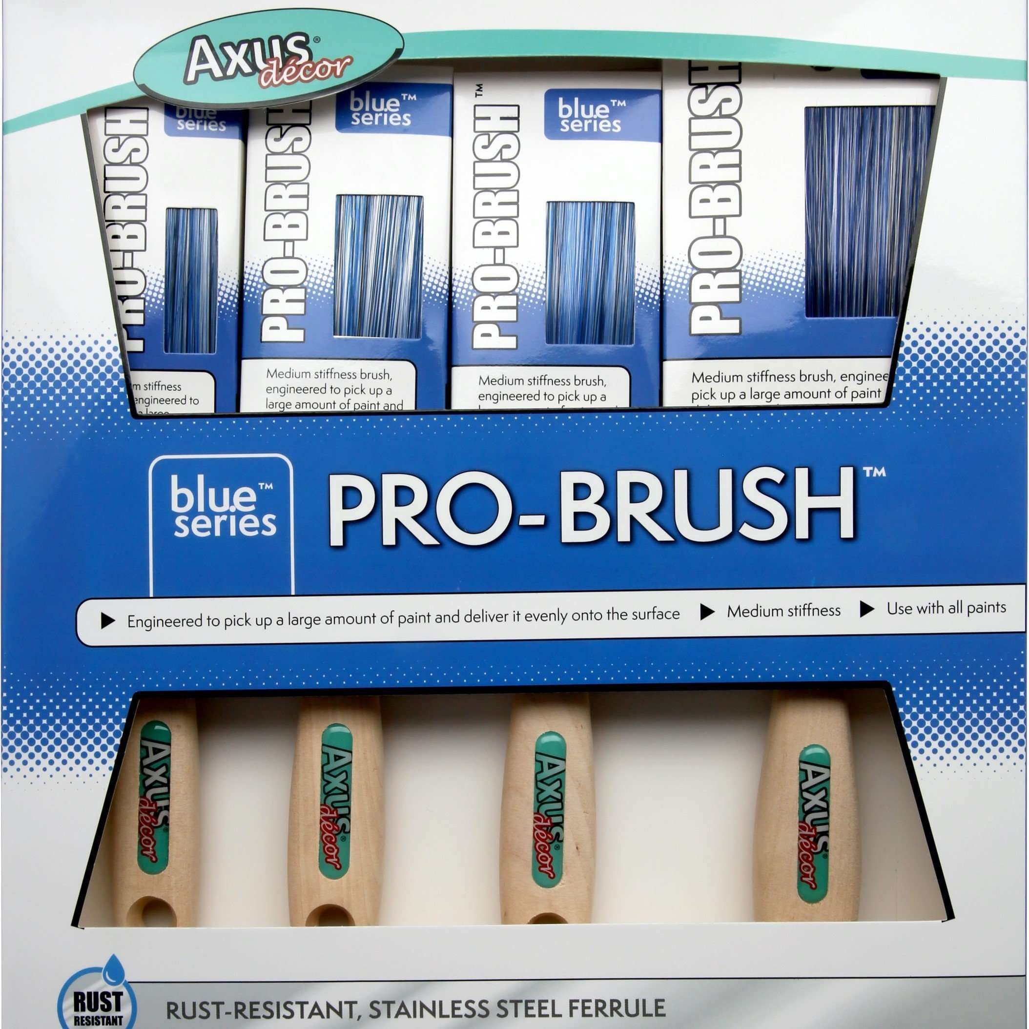 Axus Decor Blue Pro-Brush 4 Piece Paint Brush Set