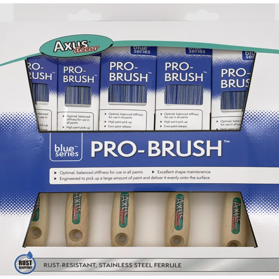 Axus Decor Blue Pro-Brush 5 Piece Paint Brush Set