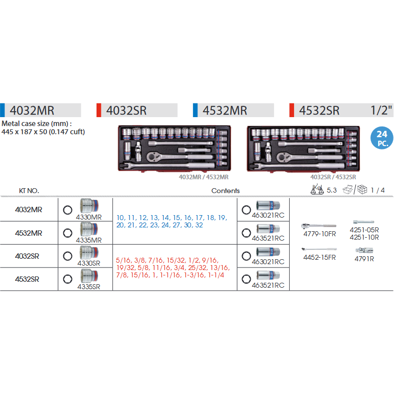 King Tony 4032MR Socket Set  1/2" Drive - 24 Piece | 6-32mm