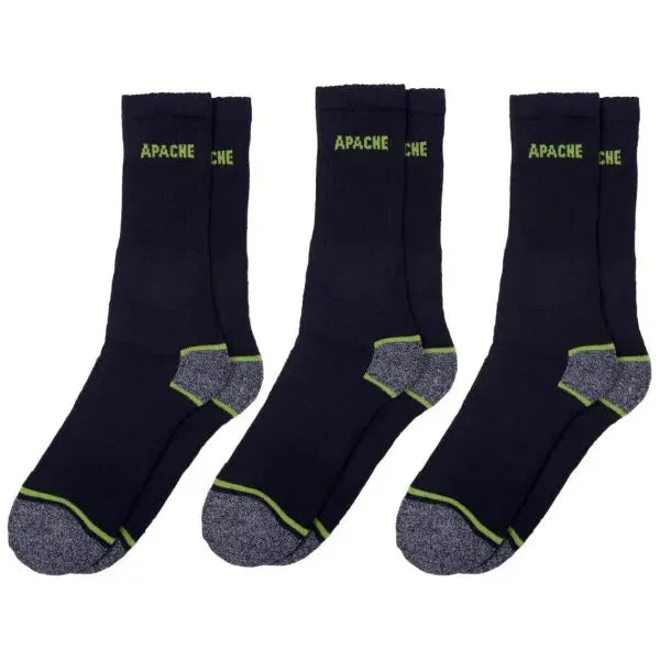 Apache Burlington Work Socks 3pk- Black/Grey