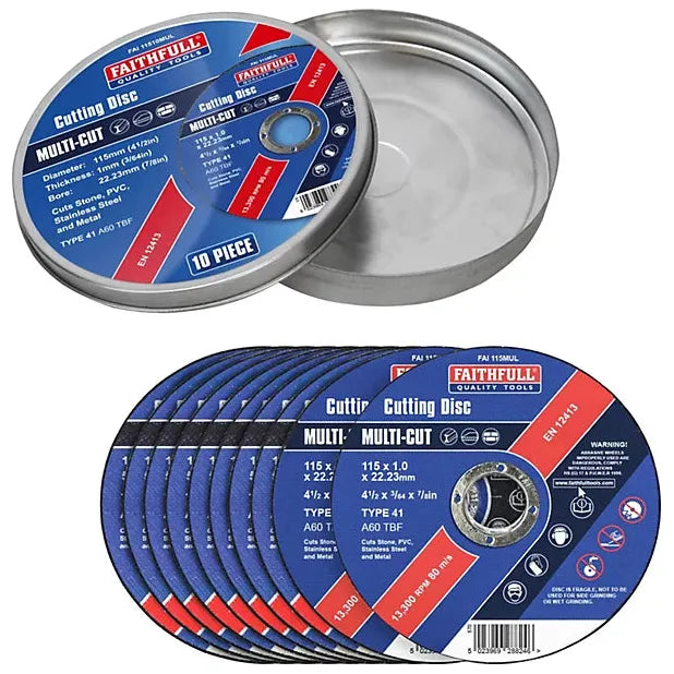 Faithfull 115mm 4.5in Multi-Cut Discs - Tin of 10